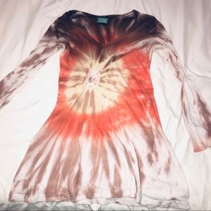 C&C CALIFORNIA WARM TONE TIE DYE LONG SLEEVE DRESS